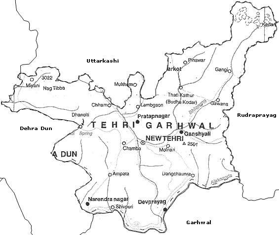 Map of Tehri Garhwal